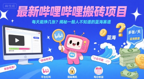 最新哔哩哔哩上B站搬砖项目，每天能挣几张？揭秘一般人不知道的蓝海赛道-宅客基地