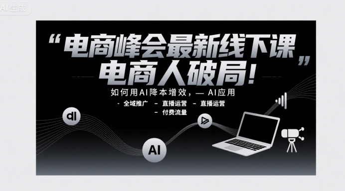 电商峰会最新线下课，电商人破局，如何用AI降本增效，AI应用-全域推广-直播运营-付费流量-宅客基地
