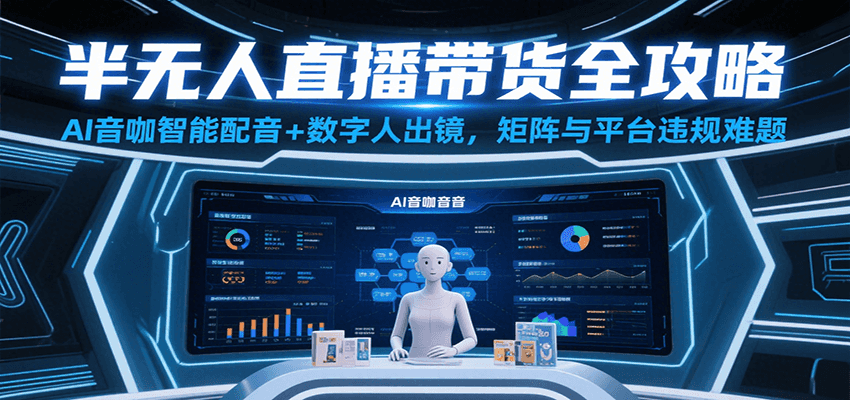 半无人直播带货全攻略：AI音咖智能配音+数字人出镜，解决账号矩阵与平台违规难题-宅客基地