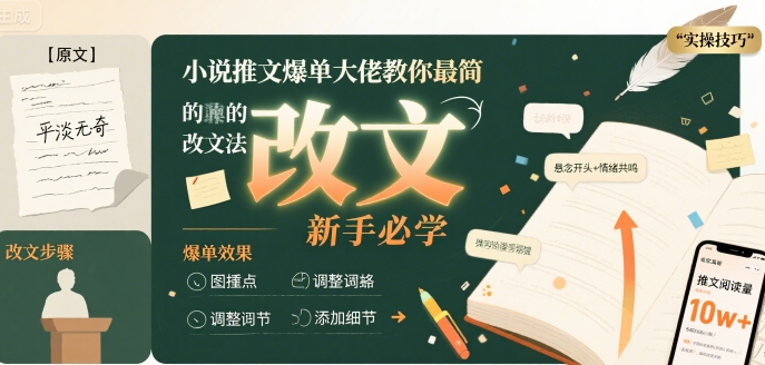 小说推文爆单大佬教你最简单的改文方法实操课，新手必学-宅客基地