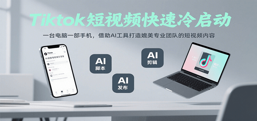 Tiktok短视频快速冷启动，一台电脑一部手机，借助AI工具打造媲美专业团队的短视频内容-宅客基地