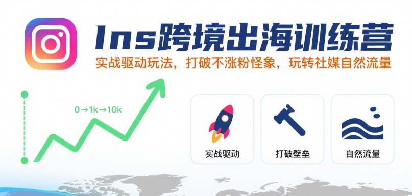 Ins跨境出海训练营，实战驱动玩法，打破不涨粉怪象，玩转社媒自然流量-宅客基地