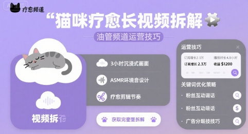 猫咪疗愈长视频拆解 &油管频道运营技巧-宅客基地