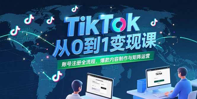 （15346期）TikTok从0到1变现课，账号注册全流程，爆款内容制作与矩阵运营-宅客基地