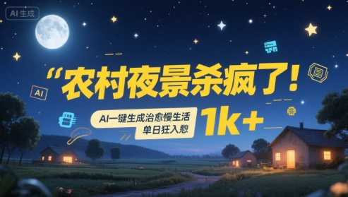 农村夜景杀疯了！AI一键生成治愈系慢生活，单日狂入1k+-宅客基地