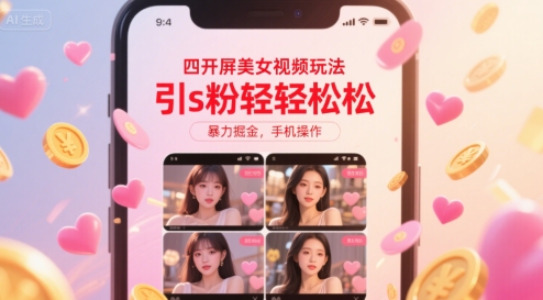 四开屏美女视频玩法，引s粉轻轻松松，暴力掘金，手机操作【揭秘】-宅客基地