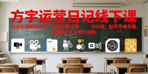 方宇运营日记线下课，包含剪辑制作技巧、拍摄引导过程、起号思维导图、选题等多个教学资料-宅客基地
