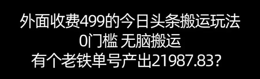 【168网创11期】单号产出21987.83？0门槛无脑搬运，外面收费499的今日头条搬运玩法！-宅客基地
