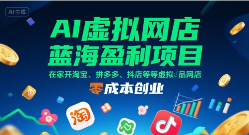 AI虚拟网店蓝海盈利项目，在家开淘宝、拼多多、抖店等虚拟品网店，零成本创业-宅客基地