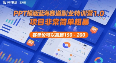 PPT模版蓝海赛道副业特训营1.0，项目非常简单粗暴，客单价可以高到150-200-宅客基地