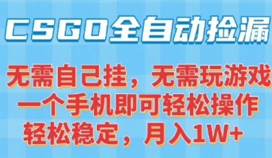 CSGO自动捡漏项目，最新独家玩法，一个手机可操作，新手小白轻松月入1W+，操作简单易上手【揭秘】-宅客基地