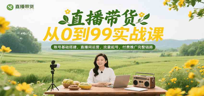 直播带货从0到99实战课，账号基础搭建，直播间运营，流量起号，付费推广完整链路-宅客基地