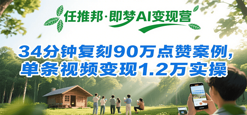 任推邦·即梦AI变现营，34分钟复刻90万点赞案例，单条视频变现1.2万实操-宅客基地