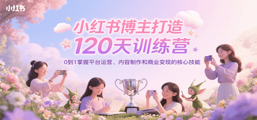 小红书博主打造120天训练营，0到1掌握平台运营、内容制作和商业变现-宅客基地