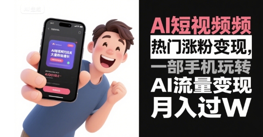 AI短视频热门涨粉变现，一部手机玩转AI流量变现，月入过W-宅客基地