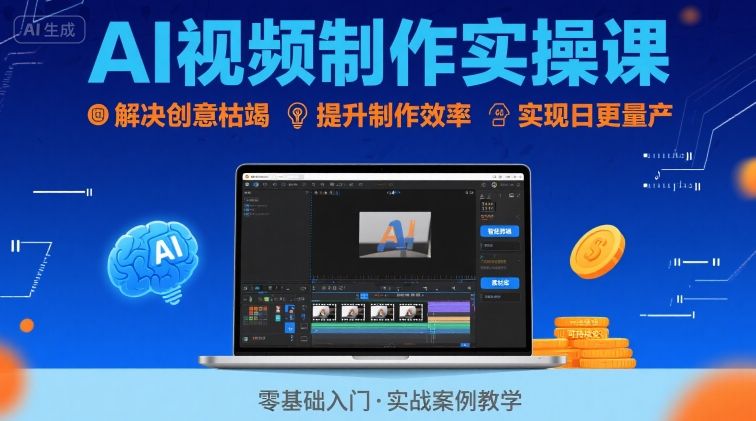 Ai视频制作实操课，解决创意枯竭、效率低下痛点，实现日更量产可持续变现-宅客基地