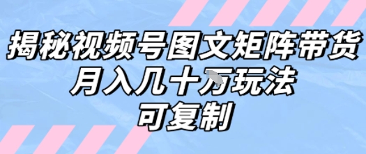 解密视频号图文矩阵带货，月入几个W的打法，可复制-宅客基地