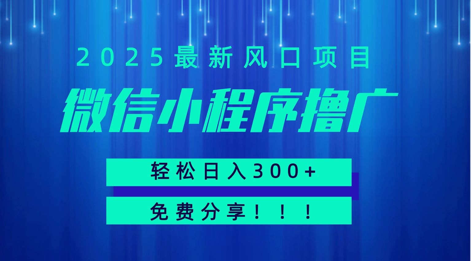 微信小程序撸广，最新风口项目，日入300+ 免费分享 可批量操作 小白可轻松上手！！-宅客基地