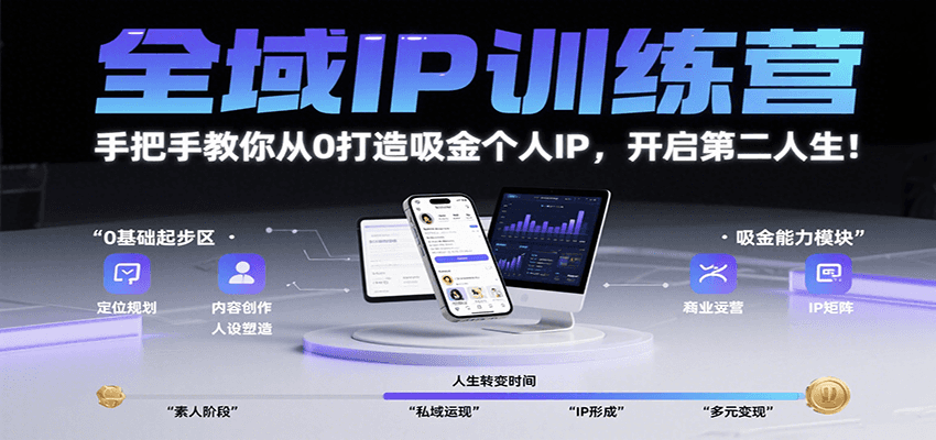 全域IP训练营，手把手教你从0打造吸金个人IP，开启第二人生！-宅客基地