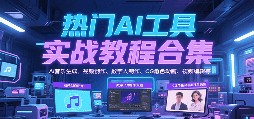热门AI工具实战教程合集，AI音乐生成、视频创作、数字人制作、CG角色动画、视频编辑等-宅客基地