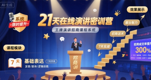 21天在线演讲密训营，王牌演讲招商课程系统-宅客基地