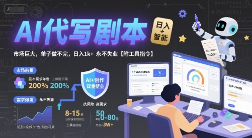 AI代写剧本，市场巨大，单子做不完，日入1k+ 永不失业【附工具指令】-宅客基地