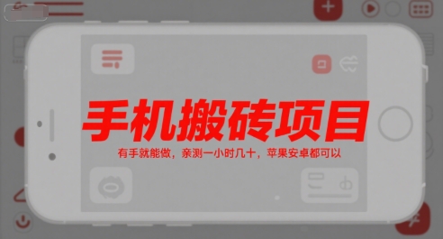 手机搬砖项目，有手就能做，亲测一小时几十，苹果安卓都可以-宅客基地