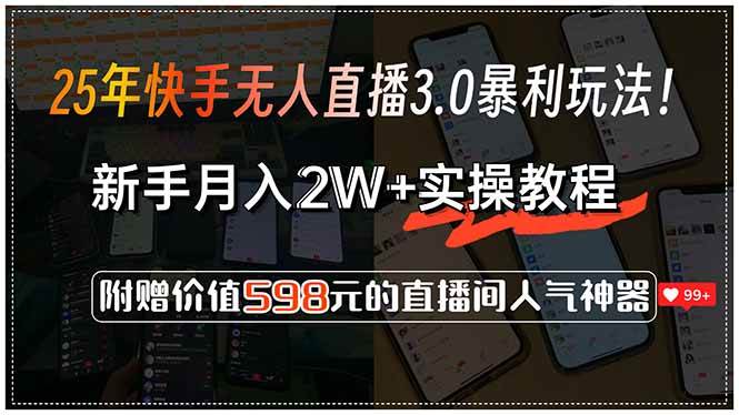 （15335期）25年快手无人直播3.0暴利玩法！，新手月入2W+实操教程，附赠价值598元…-宅客基地