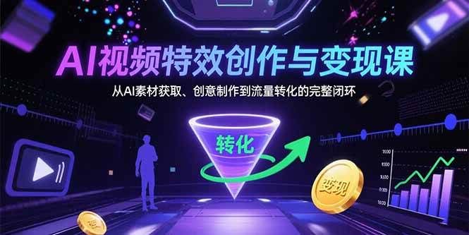 （15587期）AI视频特效创作与变现课：从AI素材获取、创意制作到流量转化的完整闭环-宅客基地