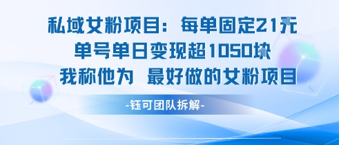 私域女粉项目：每单固定21块，单日变现超1k+，最好做的女粉项目-宅客基地