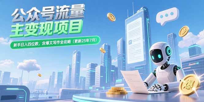 （15412期）公众号流量主变现项目，新手日入四位数，含爆文写作全攻略(更新25年7月)-宅客基地