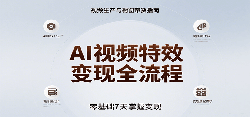 AI视频特效变现全流程，零基础7天掌握视频生产到橱窗带货变现-宅客基地