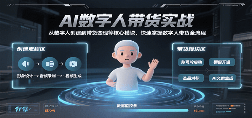 AI数字人带货实战，从数字人创建到带货变现各核心模块，快速掌握全流程-宅客基地