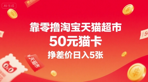靠零撸淘宝天猫超市50元猫卡，挣差价日入5张-宅客基地