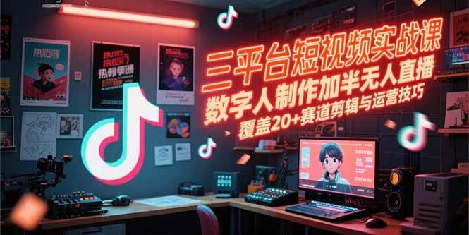 （15265期）三平台短视频实战课，数字人制作加半无人直播，覆盖20+赛道剪辑与运营技巧-宅客基地