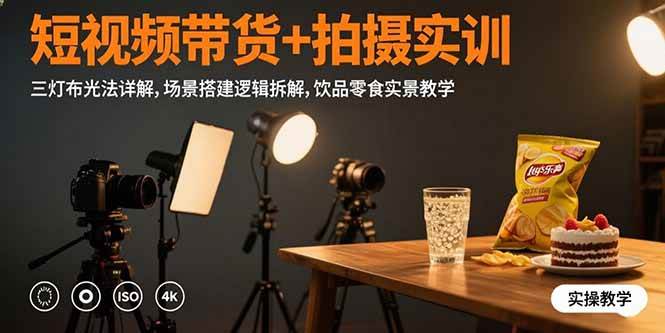 （15540期）短视频带货+拍摄实训：三灯布光法详解,场景搭建逻辑拆解,饮品零食实景教学-宅客基地