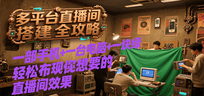 多平台直播间搭建全攻略，一部手机+一台电脑+一块绿布轻松实现你想要的直播间效果-宅客基地