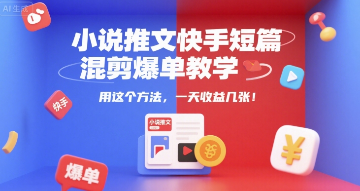小说推文快手短篇混剪爆单教学，用这个方法，一天收益几张-宅客基地