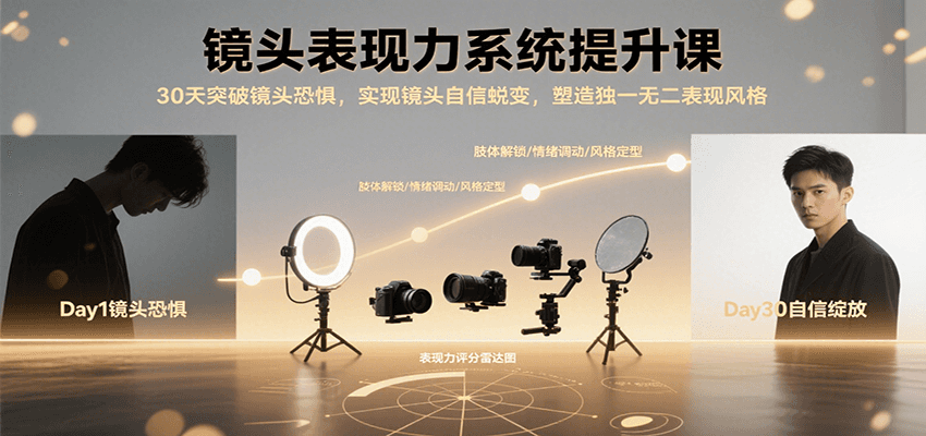 镜头表现力系统提升课，30天突破镜头恐惧实现自信蜕变，塑造独一无二表现风格-宅客基地