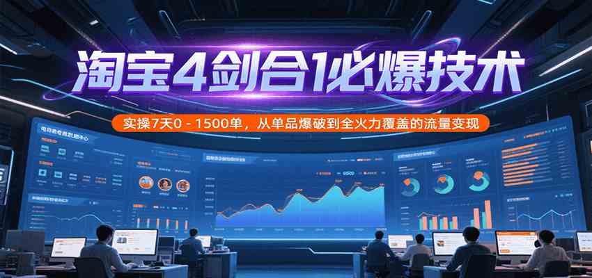 淘宝4剑合1必爆技术，实操7天0-1500单，从单品爆破到全火力覆盖的流量变现-宅客基地