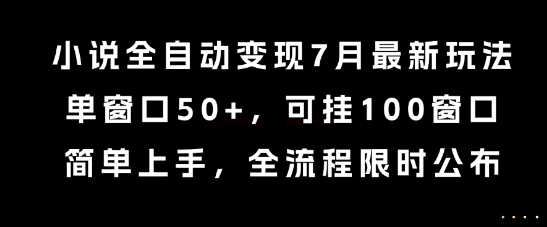 小说全自动变现7月玩法，单窗口50+，可挂100窗口，简单上手，全流程限时公布【揭秘】-宅客基地