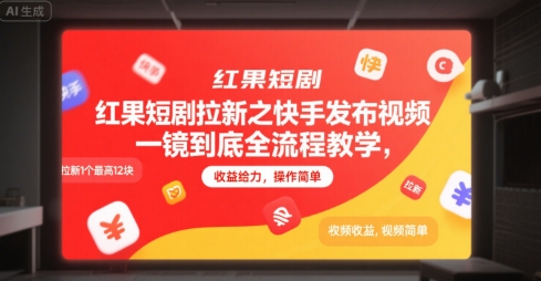 红果短剧拉新之快手发布视频一镜到底全流程教学，拉新1个最高12块，收益给力，操作简单-宅客基地
