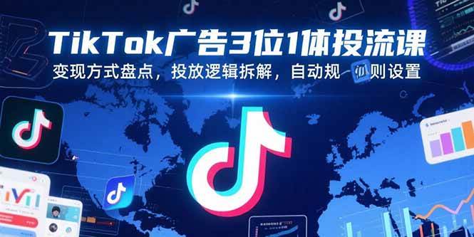 （15460期）TikTok广告3位1体投流课，变现方式盘点，投放逻辑拆解，自动规则设置-宅客基地